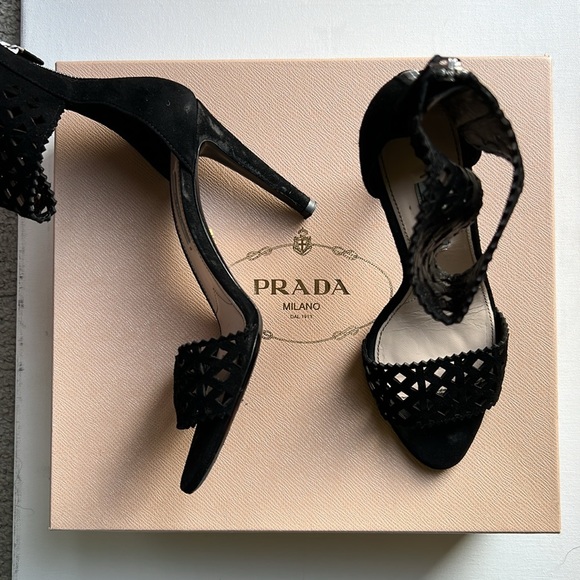 Black Women’s Prada Open Toe Suede Sandal Size 38.5 - Picture 2 of 5